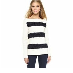 Tory Burch Bateau Top Long Sleeve Striped Floral